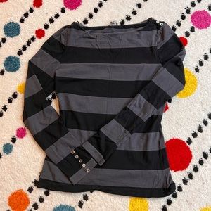 Super cute black and grey striped top with silver button accents.